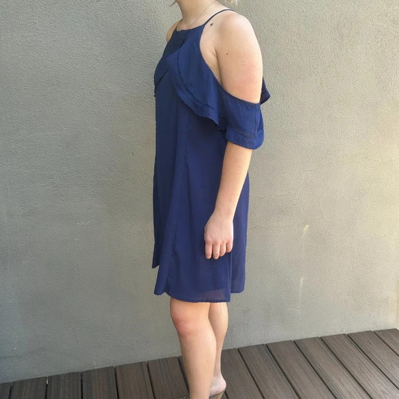 NORDSTROM Dee Elly Shoulder Detail Swing A Line Dress Navy - size Large - Picture 9 of 12